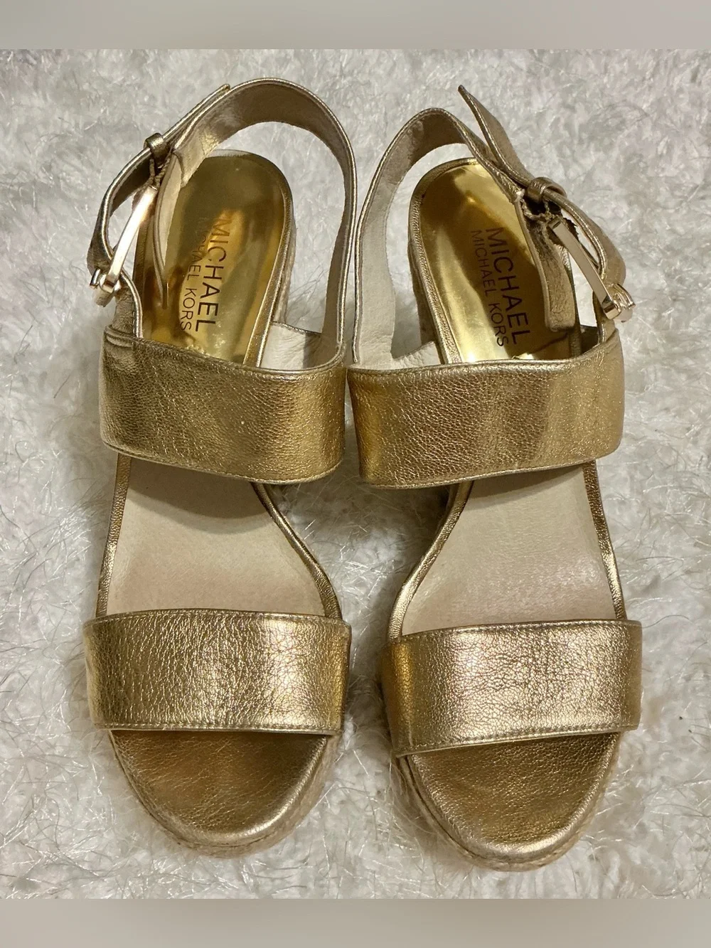 Michael Kors Metallic Gold Espadrille Wedge Sandals